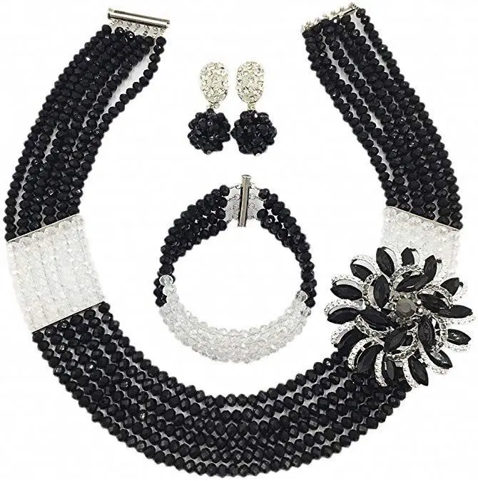 Nigeria Wedding African Lady Beads C-Chain Necklace Bracelet Earrings Party Jewelry Sets