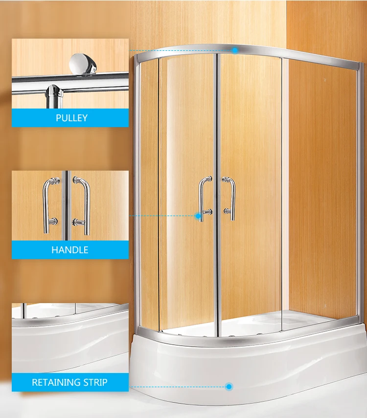 Integral metal handle frame rustproof door Bathroom partition shower screen Freestanding waterproof sliding shower glass door