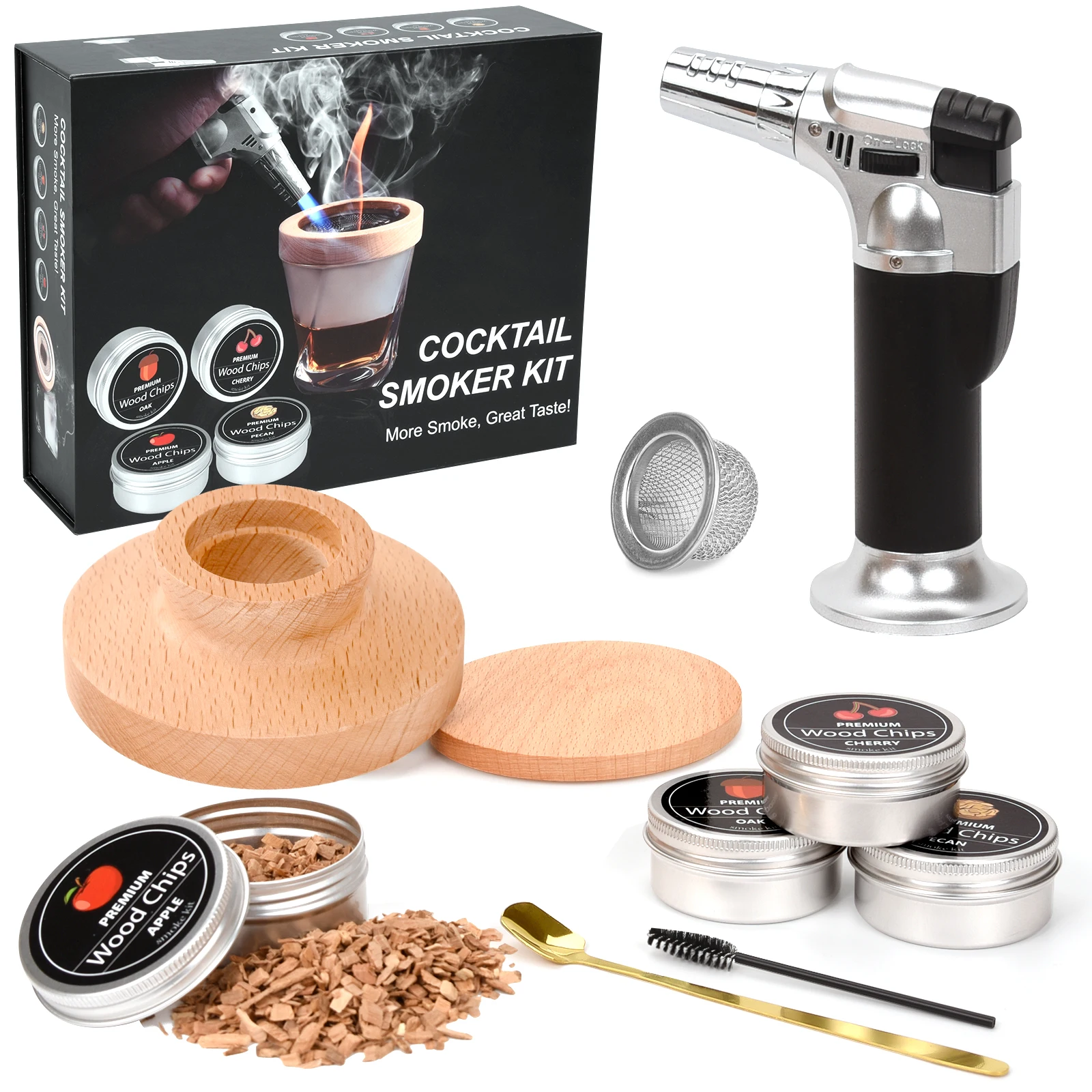Customized Cocktail Whiskey Smoker Kit With 4 Kinds Wood Chips and Cocktail smoker Torch in Color Box For Whiskey Bourbon