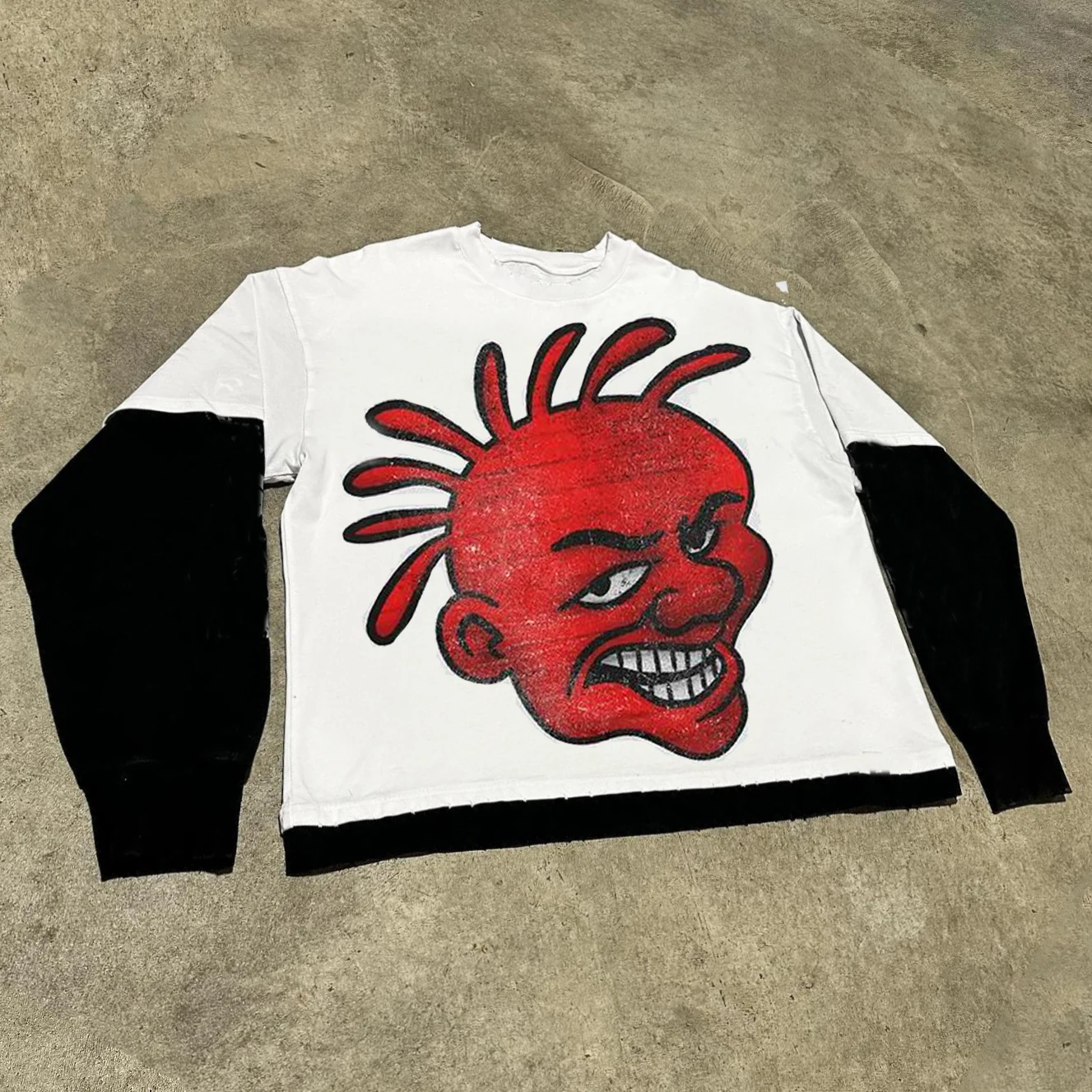 Double layer long sleeve t-shirt Double-Layer Screen Print T-Shirt Men DTG Custom Logo Sun Faded Oversize Solid Cropped Long Tee