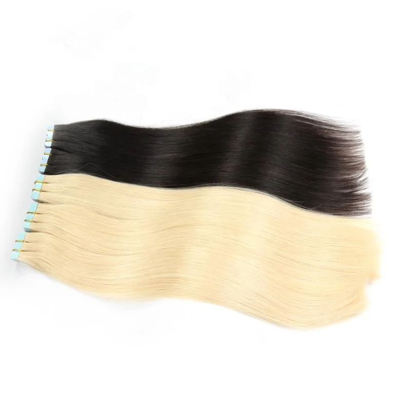 Wholesale Russian Human Tape Hair Extensions Double Drawn Single Drawn Virgin Remy Tape ins Hair