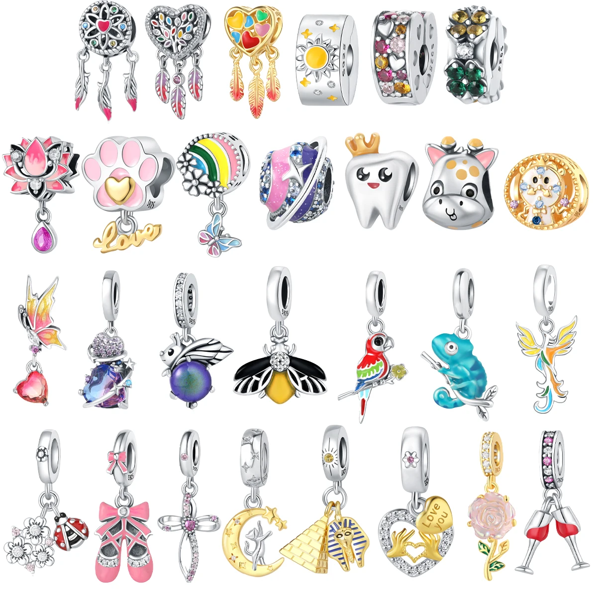 Factory wholesale fashion jewelry pendant beads pure silver S925 charm bracelet necklace DIY accessories for jewelry making