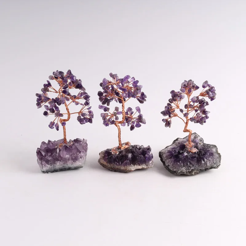 Amethyst Crystal Tree with Amethyst Cluster Base Copper Wire Healing Crystal Money Bonsai Tree for Feng Shui