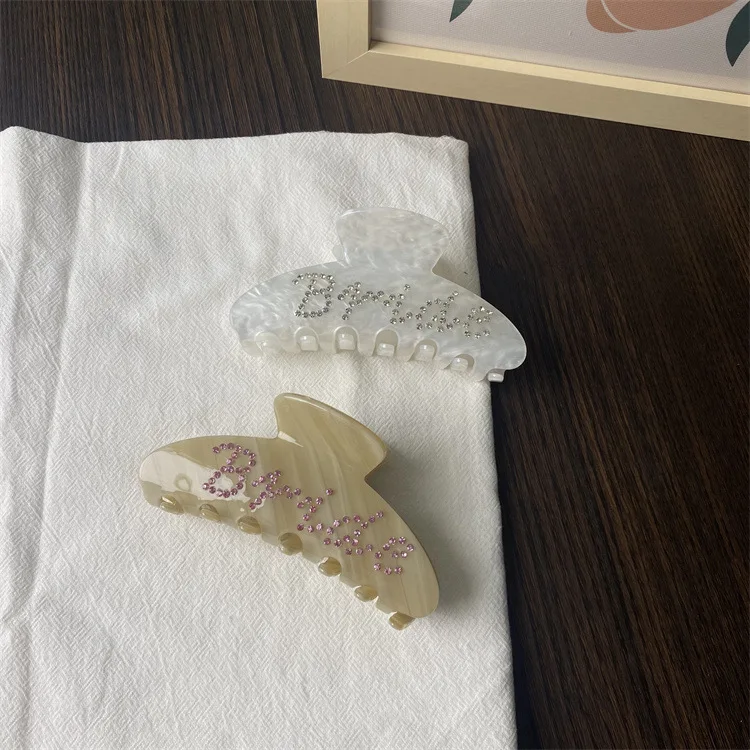 YJL hot sale acetate hair claw 10CM popular rhinestone letters bride acetate hair claw custom logo wholesale hair claw clips