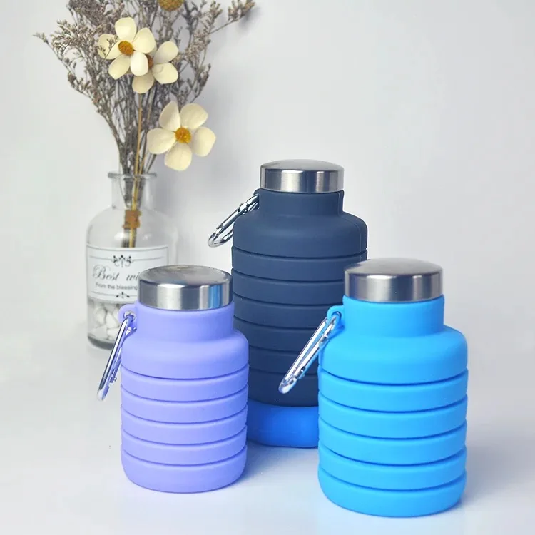 BPA Free 500ml Reusable Silicone Foldable Water Bottle Leakproof Collapsible Sports Travel Gym Accessory