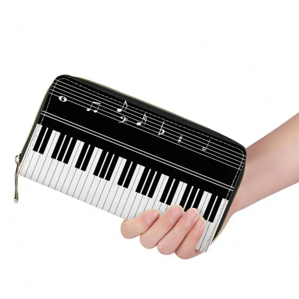 POD OEM Wallet PU Leather Ladies Clutch Long Zipper Phone Bag Piano Music Notes Pattern Purse Card Holder Portefeuille Femme
