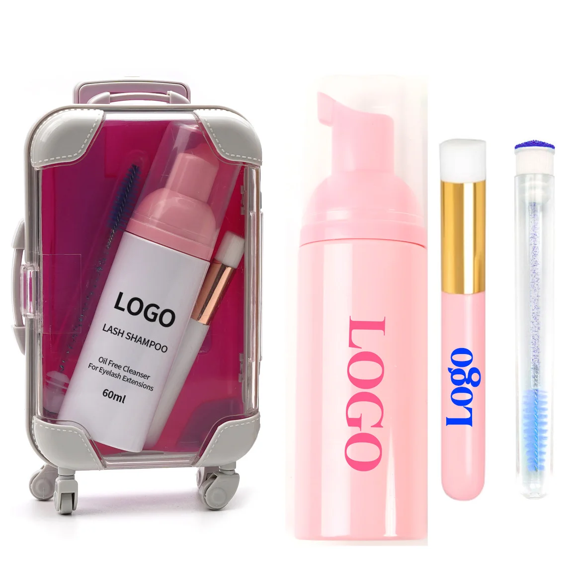 Individual Eyelash Lash Shampoo Bottles and Logo Foam Cleaner Wholesale Kit with Brush