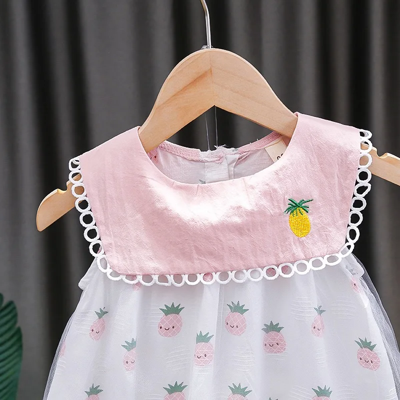 
2020 summer kids baby flower clothes peter pan collar 100% cotton floral pink girls dresses 