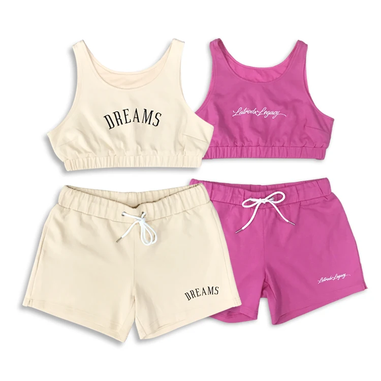 Custom Ladies Sleeveless Tops And Shorts Cotton Casual Sports Womens Sweat Suits