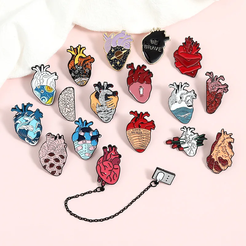 New hot selling heart badge cartoon heart brain brooch exquisite high quality clothing decoration