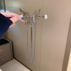 fashion quality long chain tassel butterfly crystal hairpins