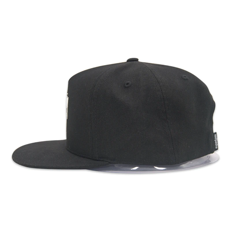 Custom Black 5 Panel Cotton Flat Embroidery Snapback  Cap
