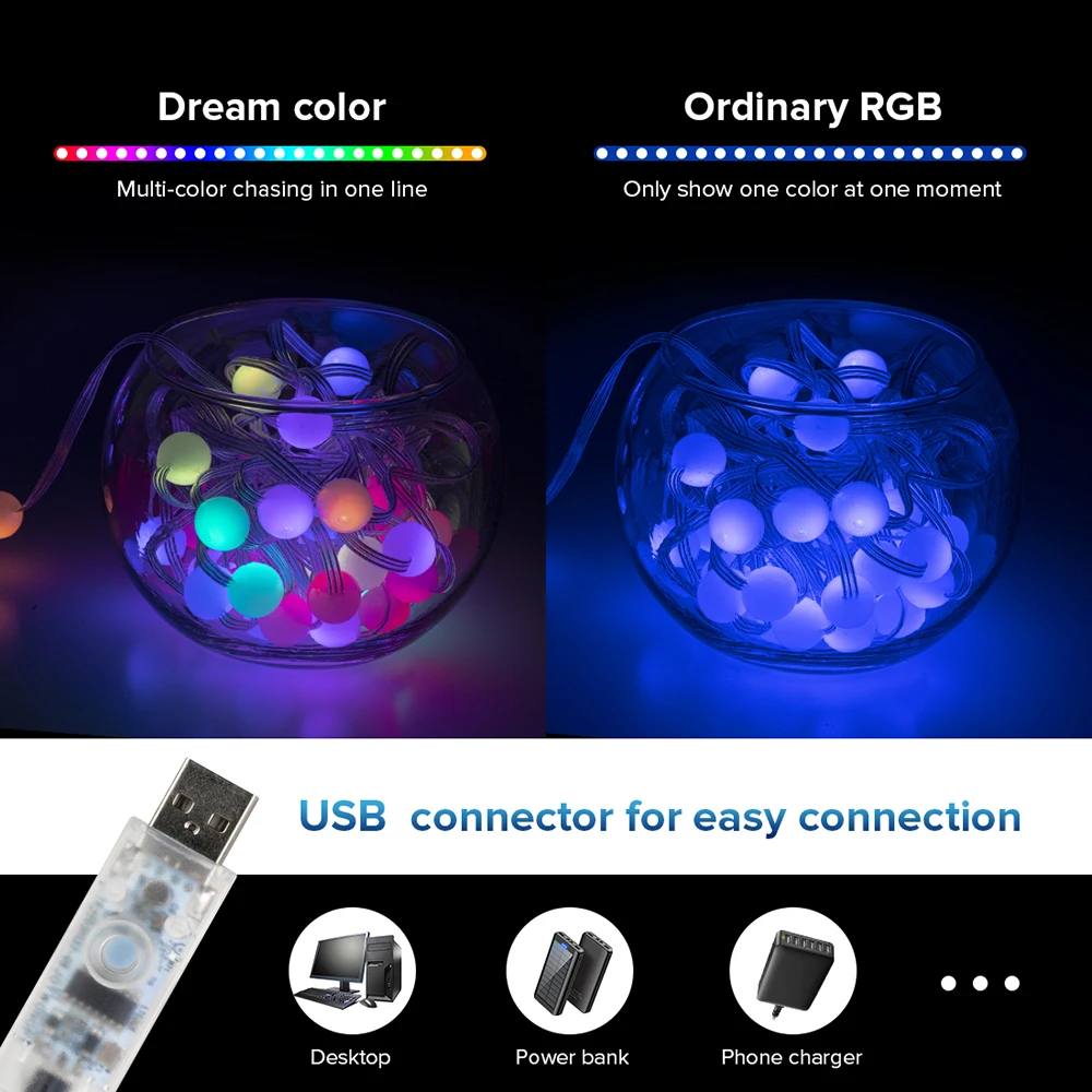 Smart Fairy Pixel String Lights Kit WS2812B 5m 10m USB Bluetooth with Timer and Remote Dream Color RGB Chasing Christmas Light