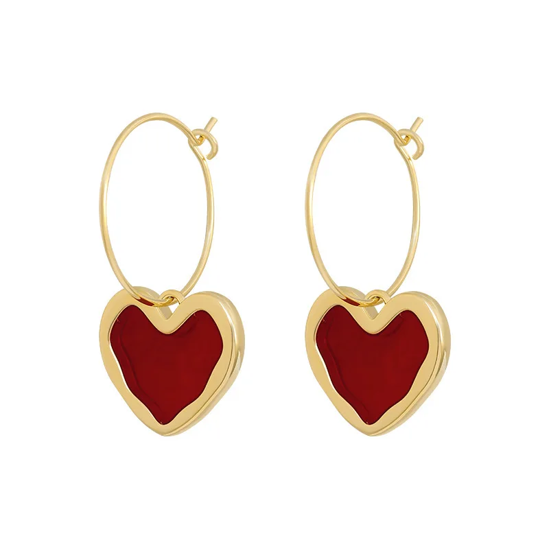 Wholesale Cheap Fashion Red Stone Heart Drop Earrings for Women