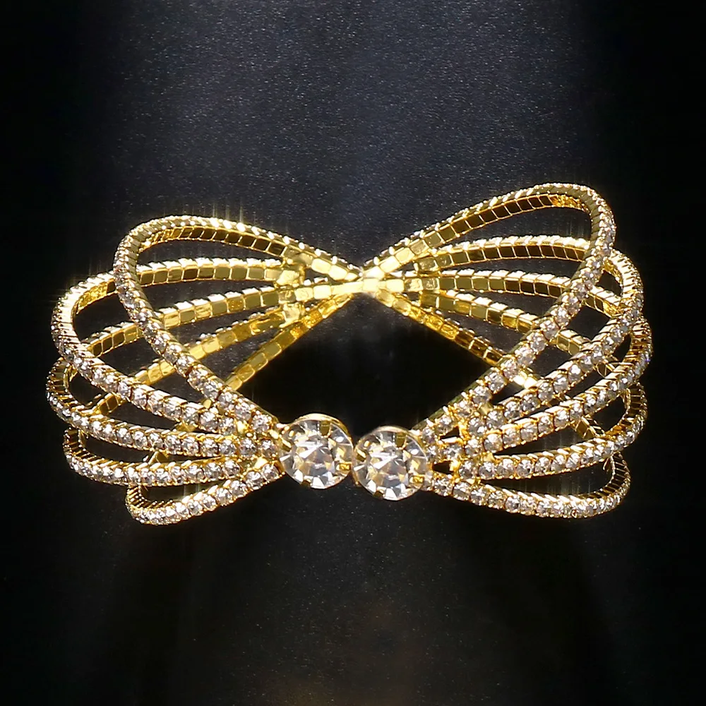 Multi-layer Wide Adjustable Cuff Open Bangle Bracelet Women Luxury Sorority Crystal Gem Rhinestone Bracelet Delicate