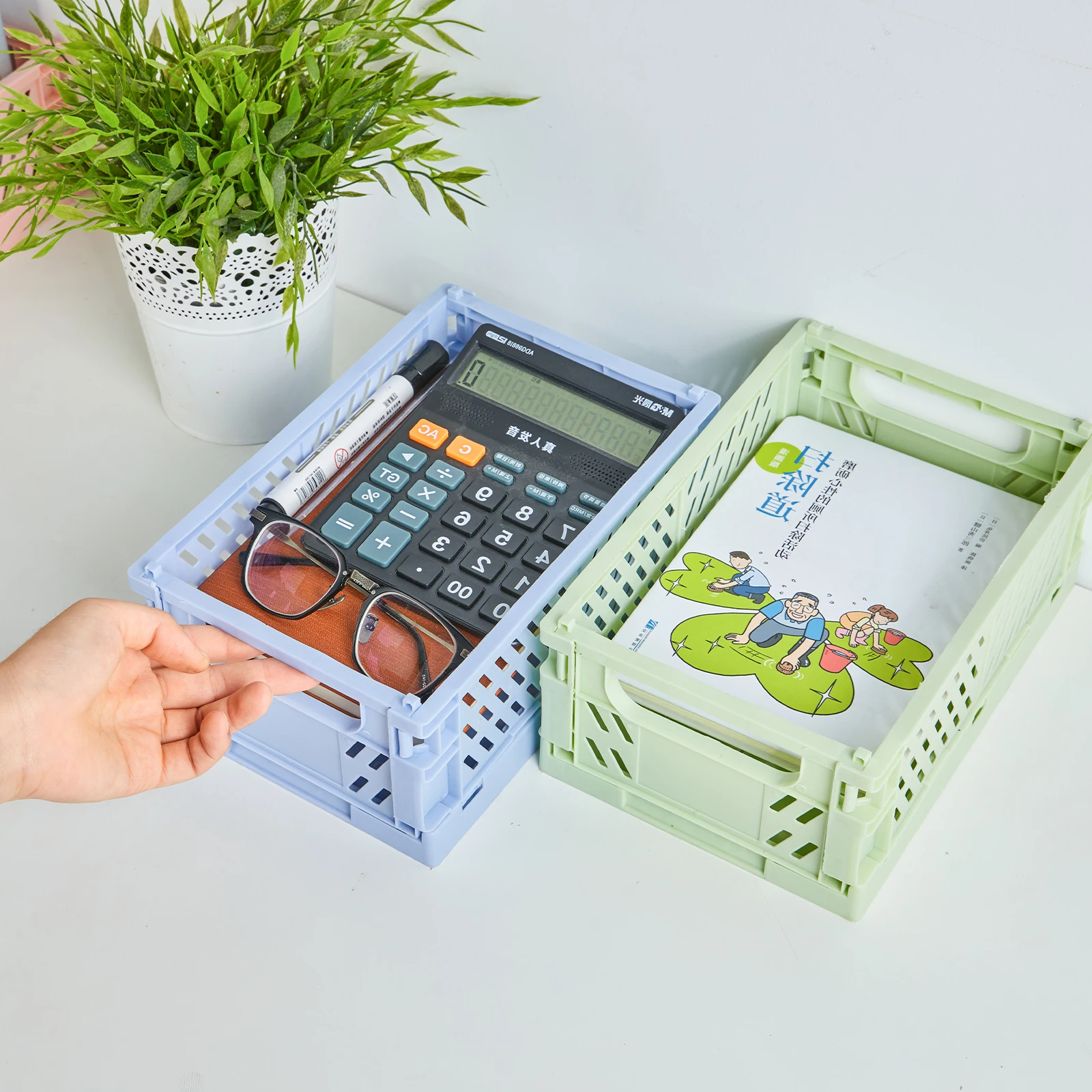 
Pastel Rectangular Collapsible Storage Basket Desk Stationery Box Organizer Pink Storage Crates Folding Storage Crate 