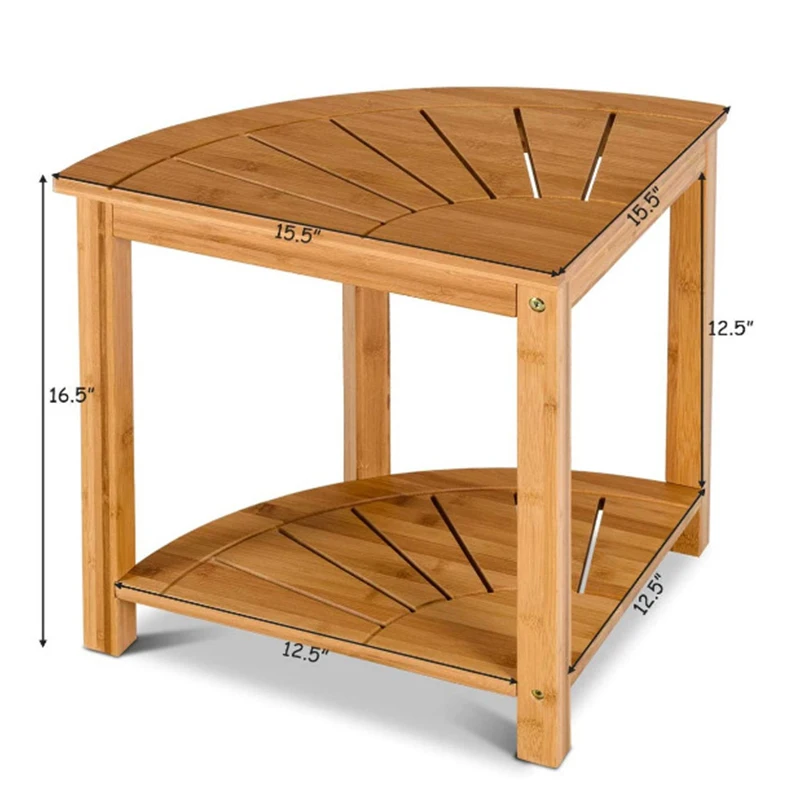 2-Tier Wood Storage & Seat Solid Bamboo Bench Corner Shower Bath Spa Stool