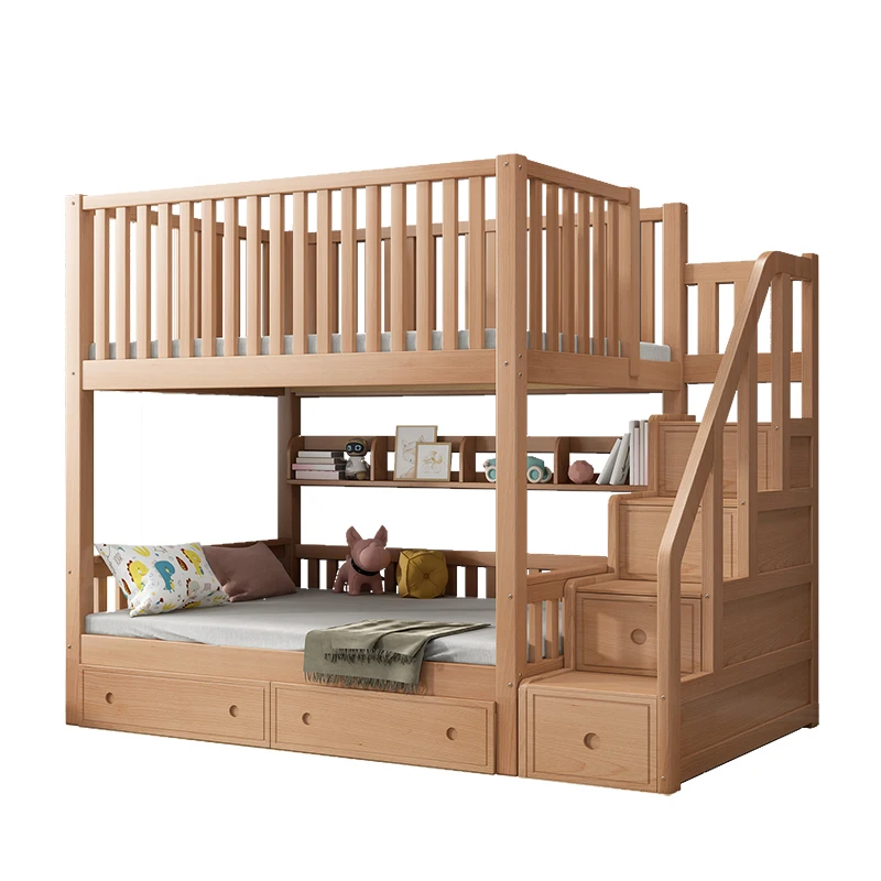 Children Safe Beech Bedroom Kids Bunk Bed  Set bed Loft Bed