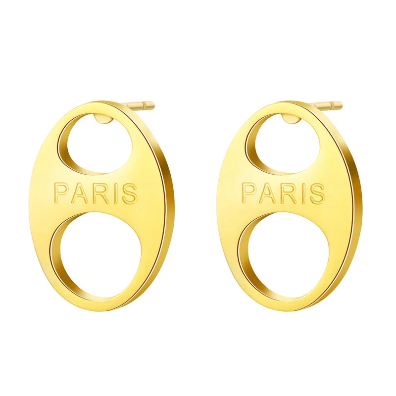 Pig Nose hollow ear stud titanium steel gold plated special-interest design high-grade earrings stainless steel earrings factory