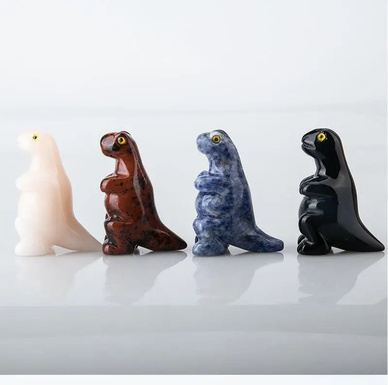 1.5 Inch Crystal Tumble Stones Dinosaur Figurine Hand Carved Pocket Dinosaur Statue Stone Sculpture Natural Crystal Stone