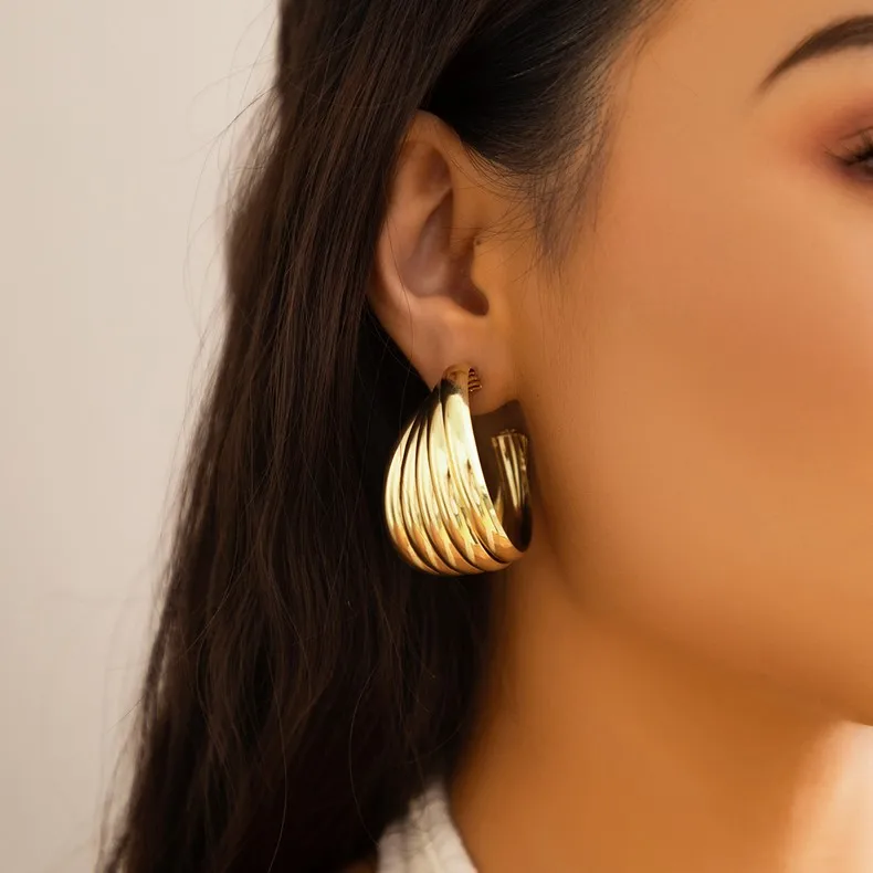 Custom Handmade Lightweight Wide Geometry Open Round Statement Earrings Gold Plated Layered Bold Chunky Hoop Earrings