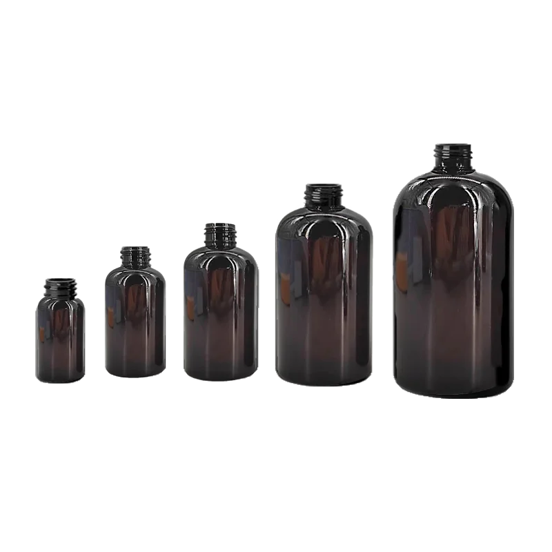 2oz 6oz 8oz 12oz 16oz Round Plastic Bottles Black PET Boston Round Bottles With pump