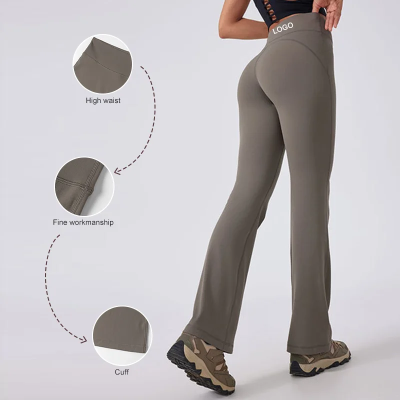 DAW188 Nude Hip Lifting Yoga Flare Pants Dance High Waisted Tummy Control Casual Pants