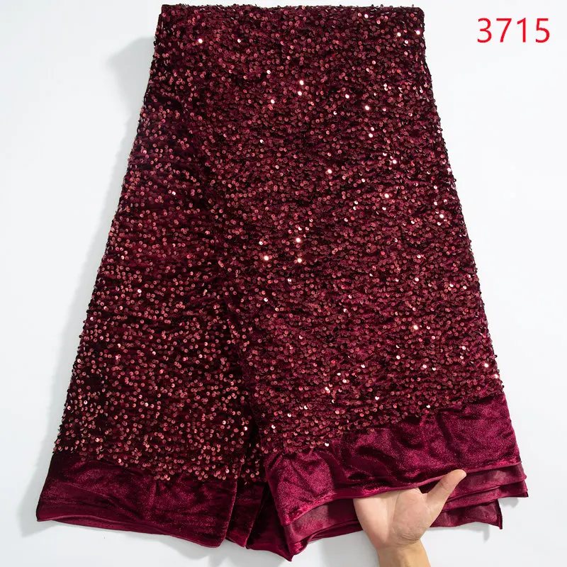 3715 Velvet Tulle Sewing Sequins African Lace Fabric Embroidery High Quality French Mesh Lace Fabric For Wedding Party Material