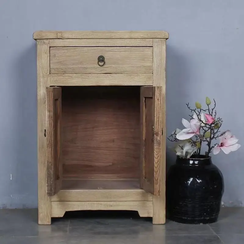 Antique reclaimed elm wooden bedside table nightstand