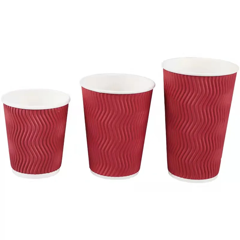 Customized 4/6/8/12/16oz Ripple Wall Craft Paper Cups with Black Lid Beverages Logo Design Options Milk Coffee-Direct Factory
