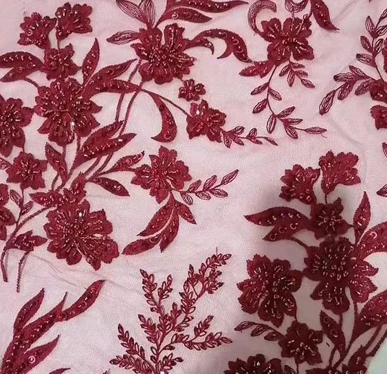 3D embroidery fabric mesh embroidery European and African lace fabric for wedding dress flower lace embroidery fabric