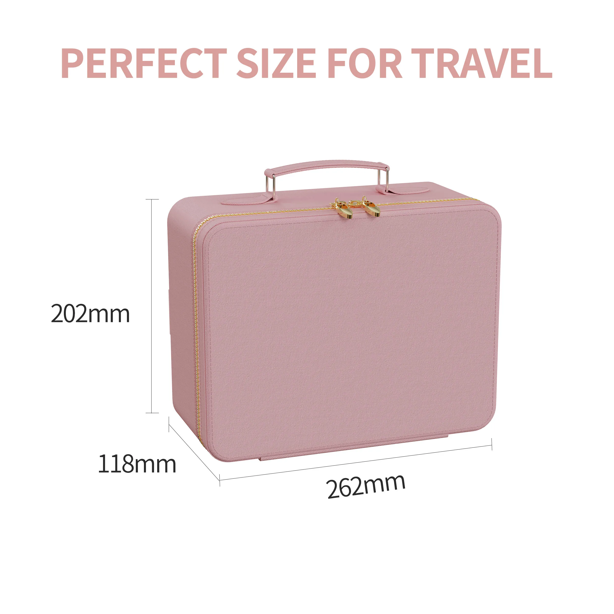 Pink Type-C Charging Lighted Storage Pu Leather Custom Logo Make Up Cosmetic Travel Vanity Makeup Bag Case With Led Light Mirror