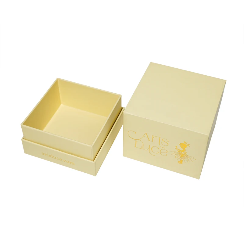 Lid And Base Box Yellow High Quality Wholesale For Gift Gold Foil Print Custom Box And Price