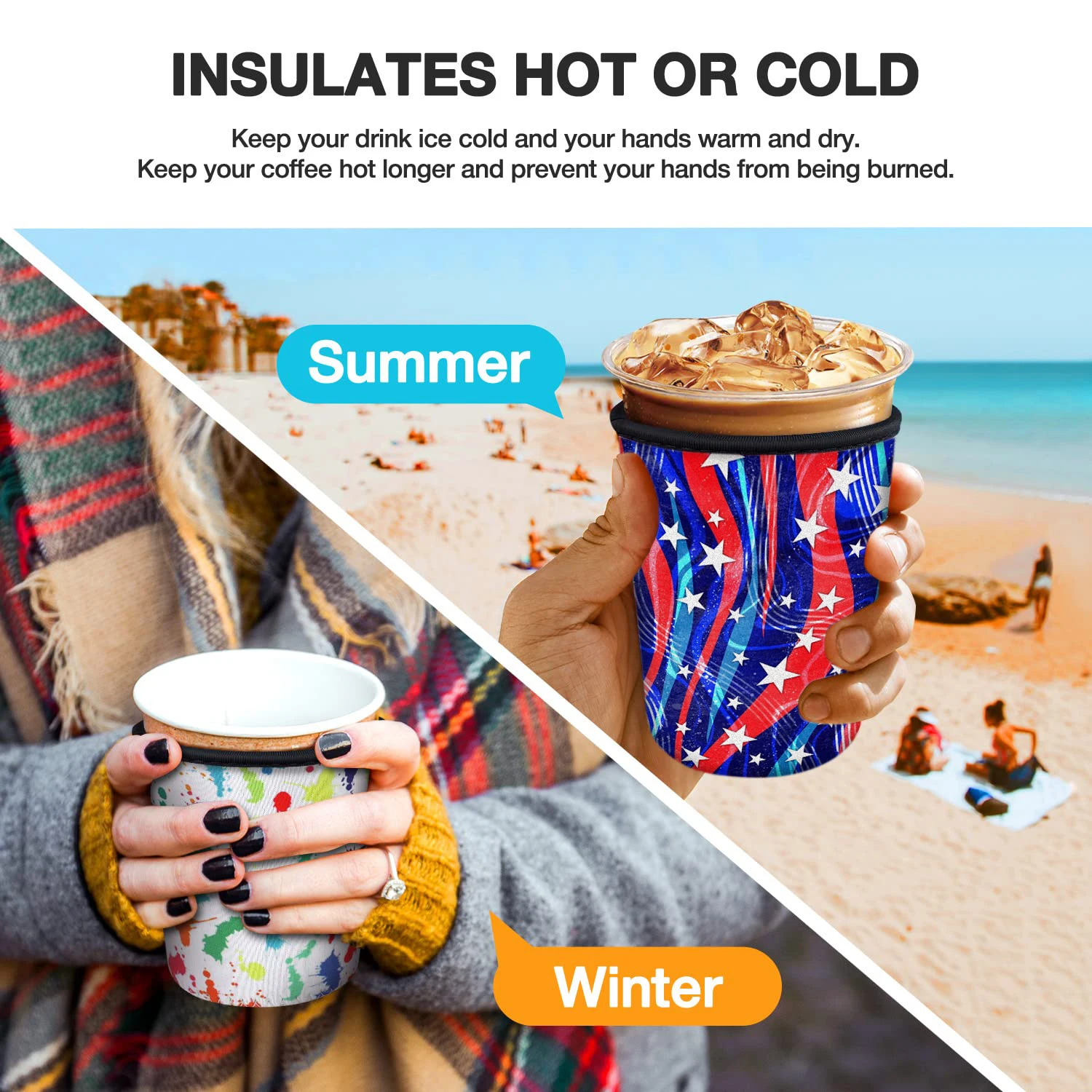 Logo Print Insulated Hot Iced Coffee Sleeve Holder Reusable Custom Neoprene Coffee Cup Sleeve