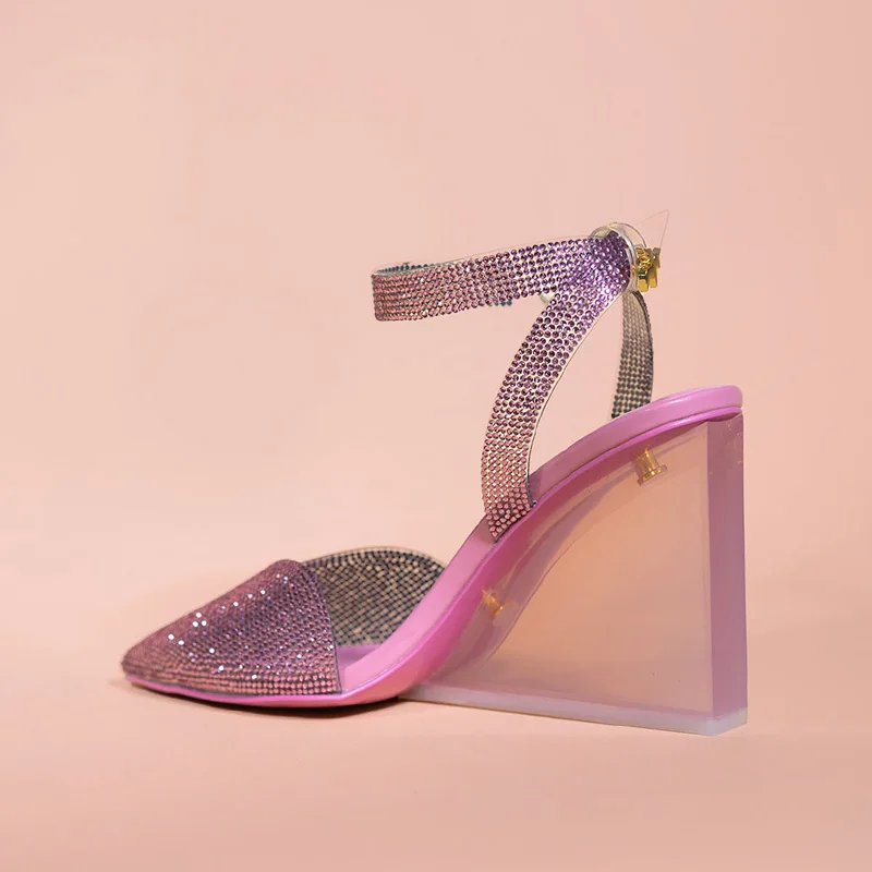 Custom Bling Bling Pumps Manufacturer Clear Wedges Platform Heels Glitter Party Pumps Custom Transparent Platform Wedges Heels