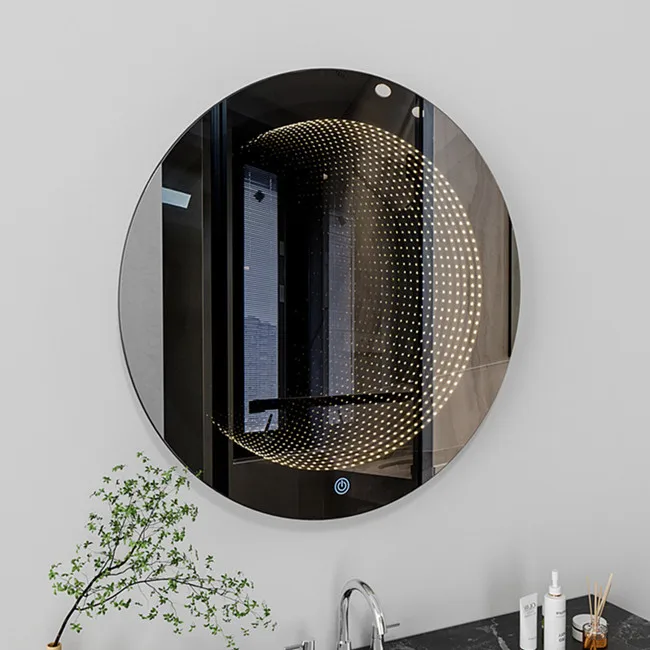 2023 Hot Sale Smart Tunnel Hotel 3d Led Custom Decorative Infinity Mirror Customized Round Shape Wall Mounted Bathroom Mirror