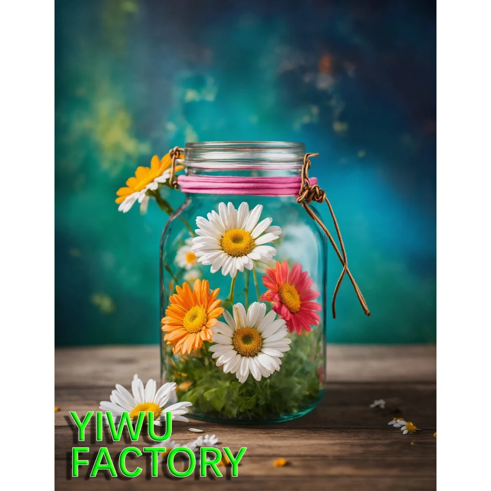 Factory Price Abstract DIY 5D Diamond Painting Daisy In A Glass Bottle Crystal Gem Arts Painting Diamond Painting Kit For Kids