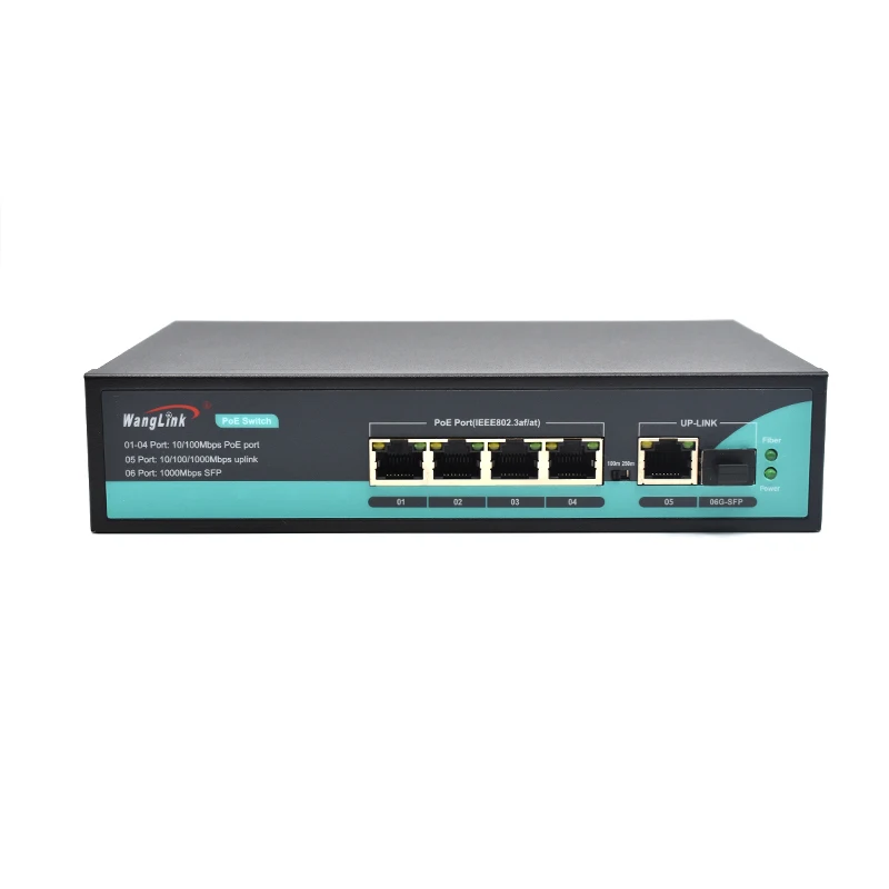 Wanglink Factory OEM 4 Port PoE 1 Gigabit RJ45 Uplink SFP Slot Switch 65W Internal Power Supply Vlan Extend 250m for IP Camera