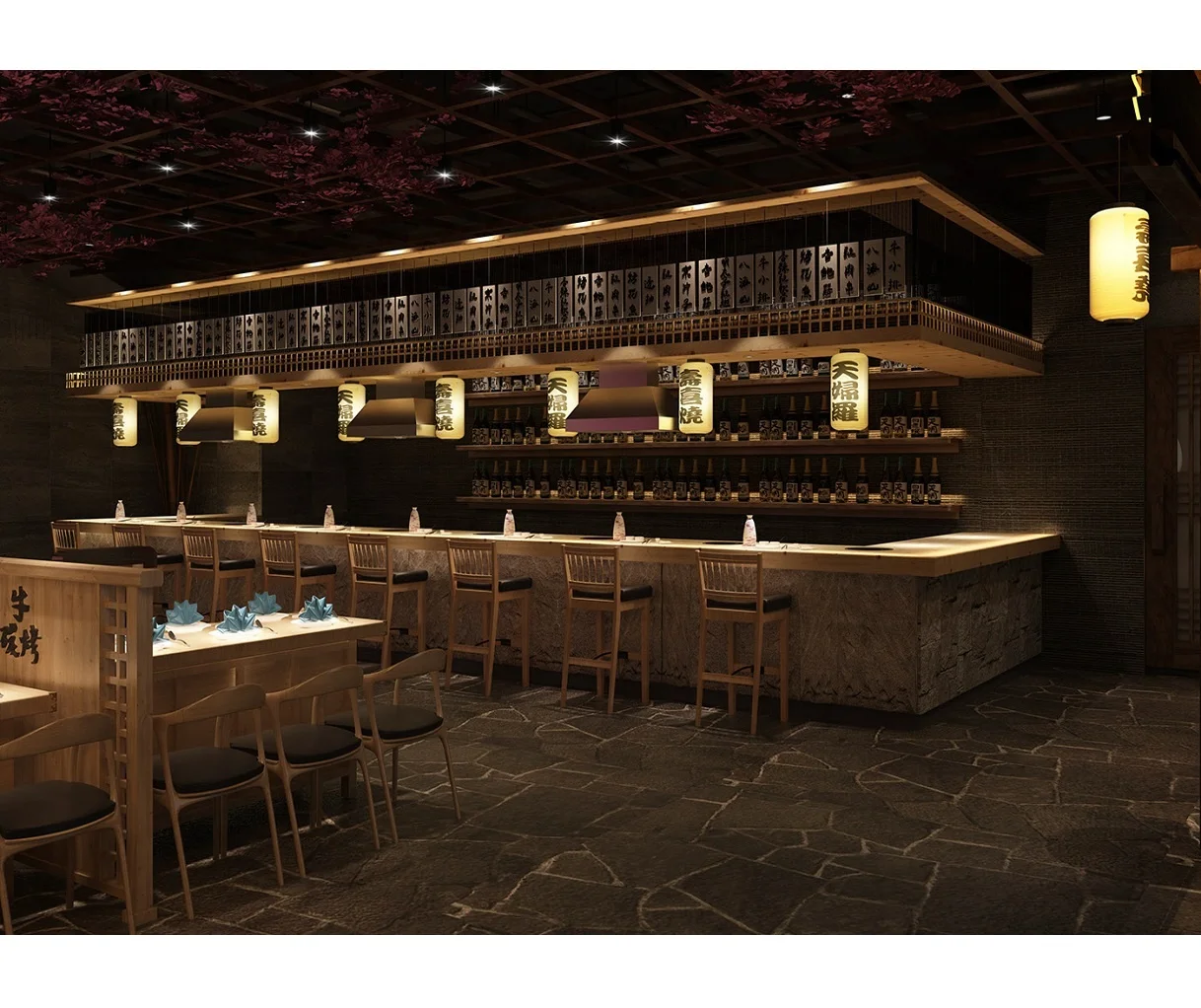 Restaurant Furniture Restaurant Dining Set Japanese Restaurant Bar Counter Table And Chair Factory