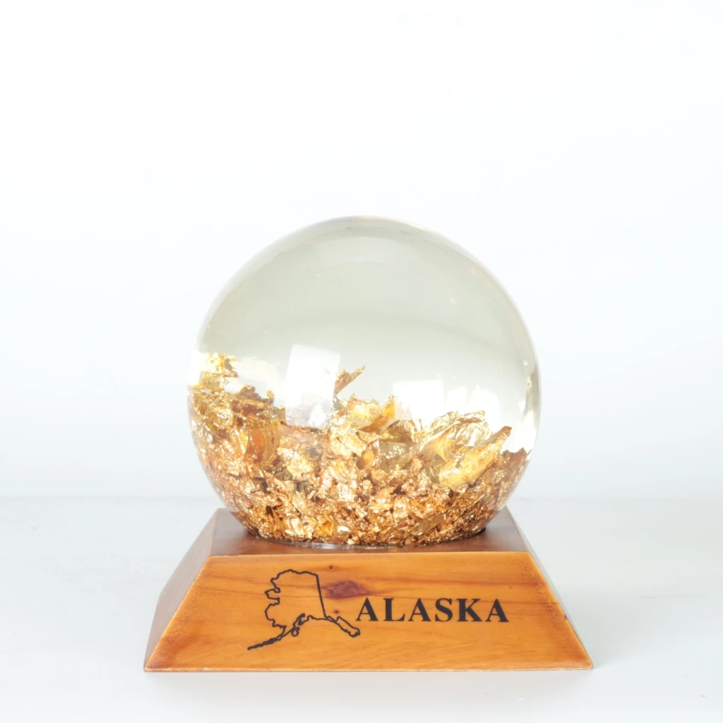 
Christmas Glass Snow Ball Custom Wood Pattern Base Real Gold Floating Flakes Snow Ball 