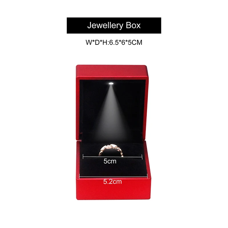 Classic Luxury Red Pu Leather LED Ring Packaging Box Custom Logo Plastic Jewelry Ring Box with Velvet Lining