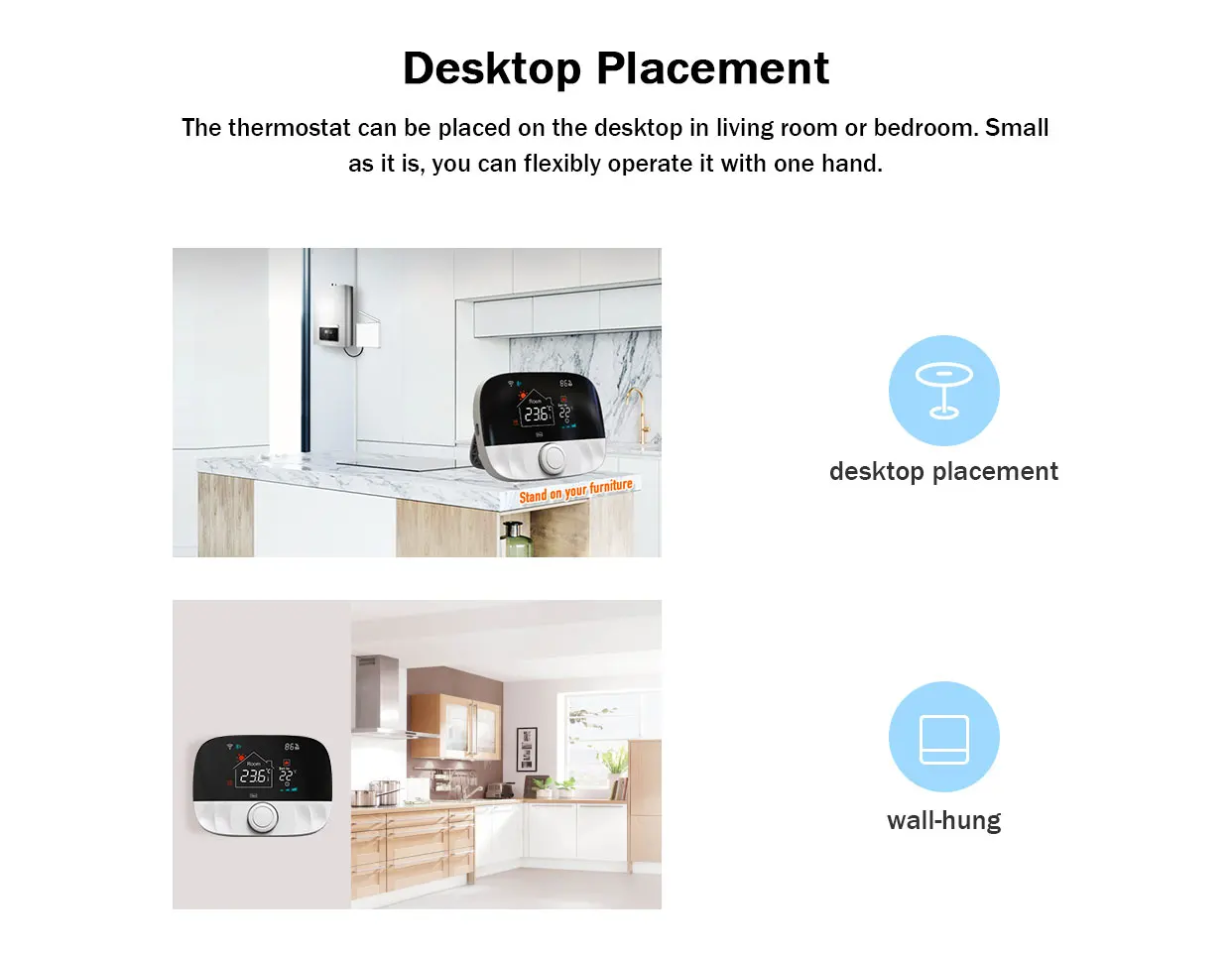 Smart Wall-Hung Gas Boiler Thermostat Modern ABS PC Desktop RF Wi-Fi Thermostat Temperature Control Weather Humidity Features