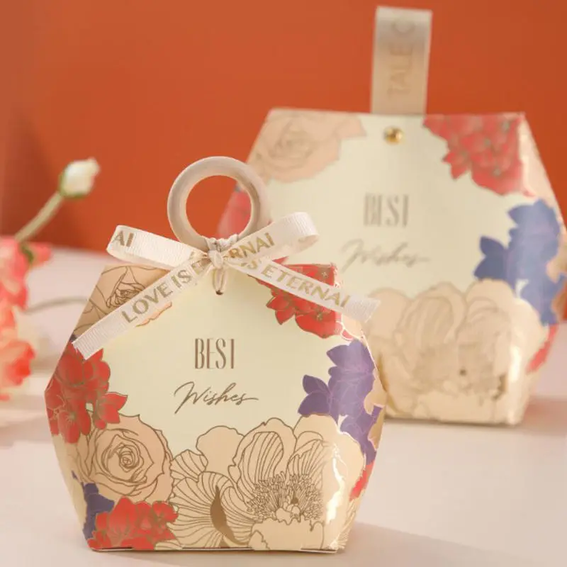 Best Wishes Paper Gift Bag with Handles Flower Gift Box Wedding Favor Present Boxes Packaging Thank You Bags Small Candy Box