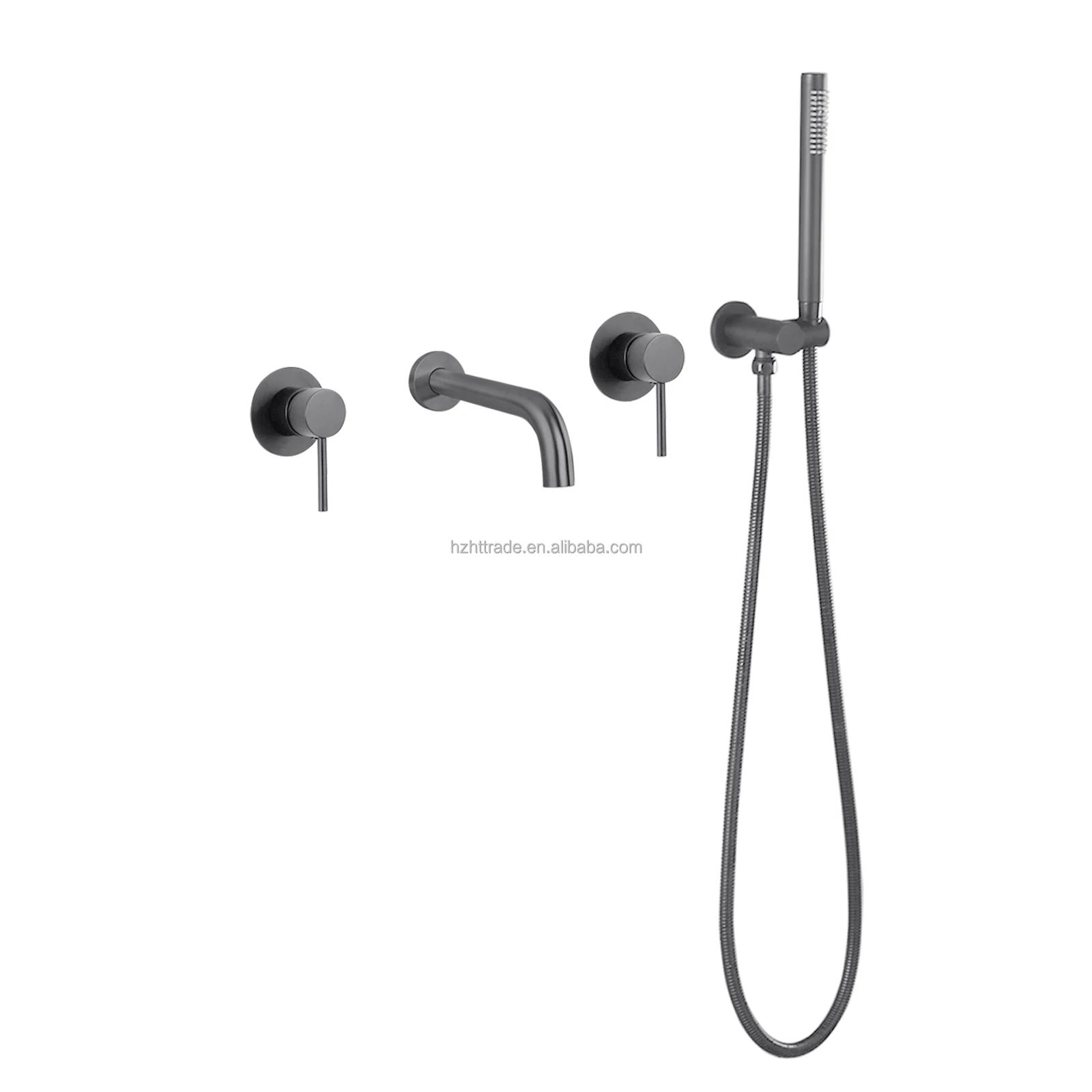 Modern Dual Handle Bathroom Faucet Polished Brass Bath & Shower Mixer with Rain Massage Pause Spray Patterns Shower Head Design