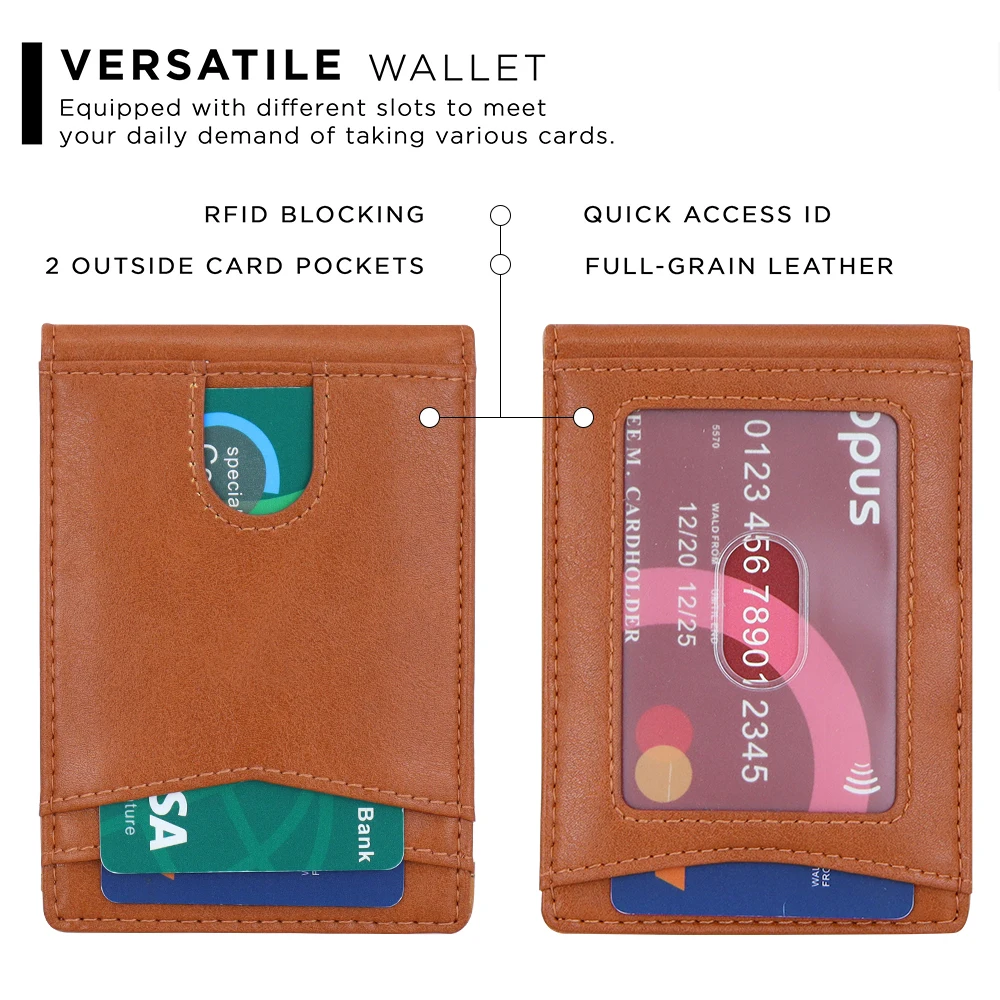 Slim Wallet for Men RFID Blocking ID Window Bifold Minimalist Front Pocket Mens Wallet with Money Clip Thin Gift Box