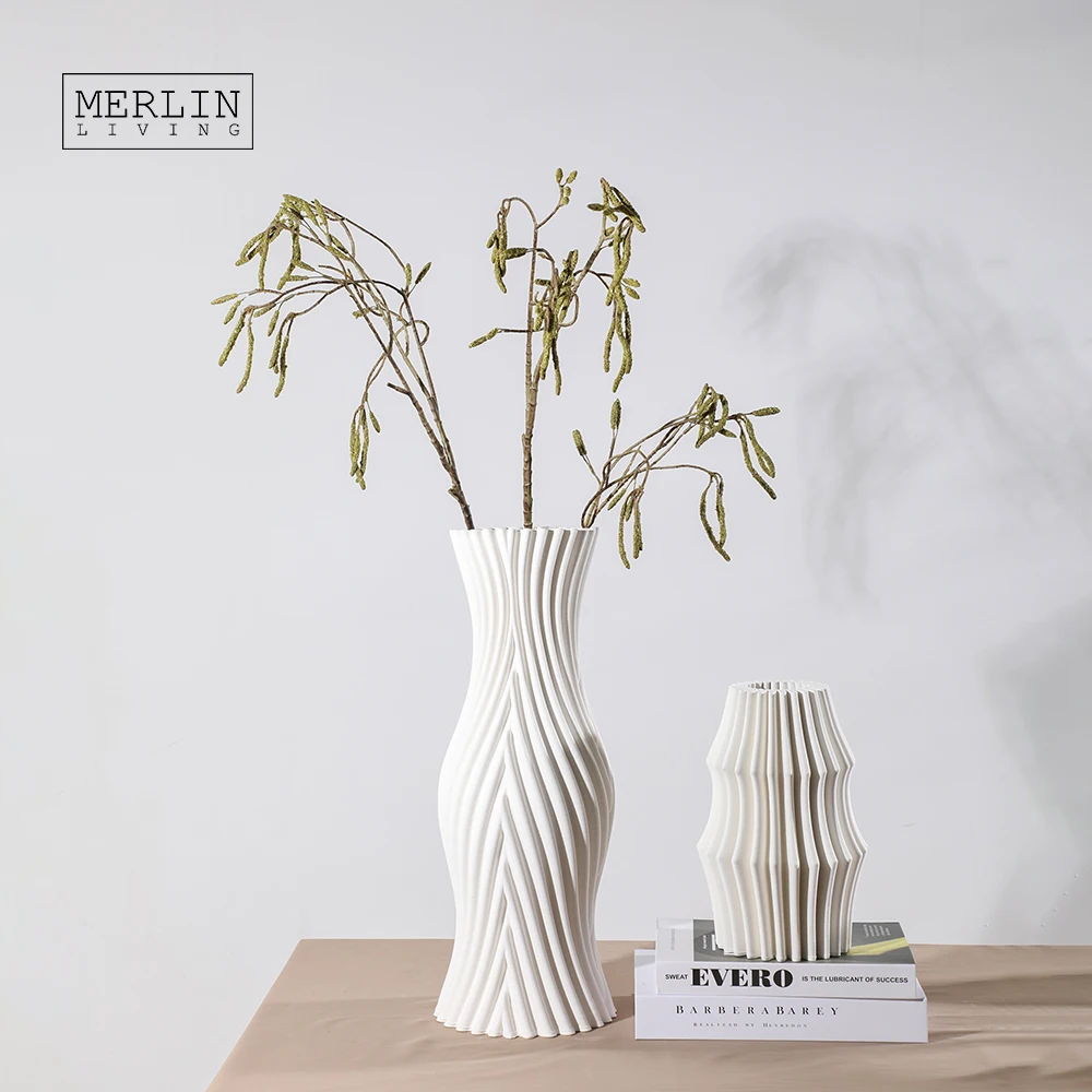 Merlin Living 3D Printing Vase Modern Creative Corrugated Ceramic Vase Design  For Home Decor Chaozhou Ceramic Factory Custom