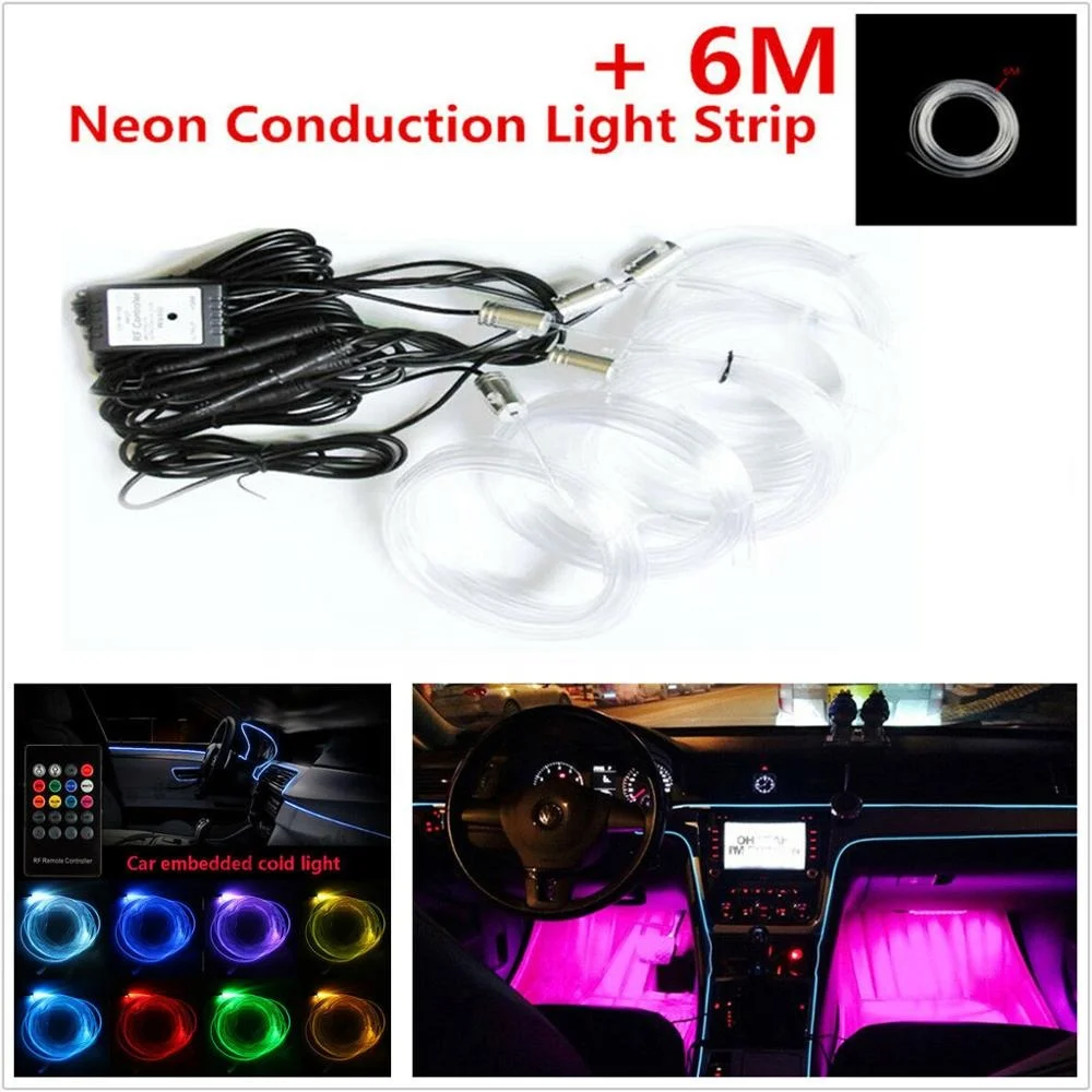 6m EL Neon Wire  RGB Multi-Color LED Car Interior Strip Light Phone APP Control Atmosphere Light