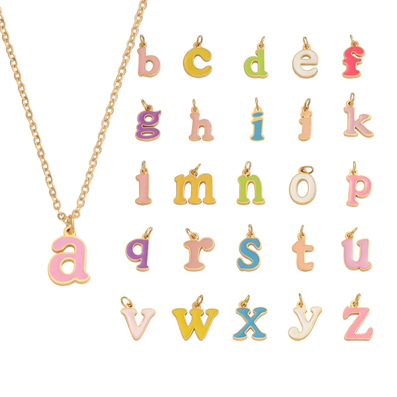 18k Gold Plated Stainless Steel Colorful Enamel A-Z Initials Letter Charms Pendant for Diy Jewelry
