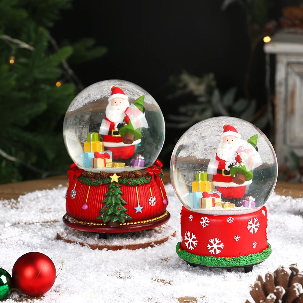 Custom 10*10*12.5CM Resin Ball Snow Globe Water Globe Blowing Snow xmas Christmas table decoration Snow Globe With Music