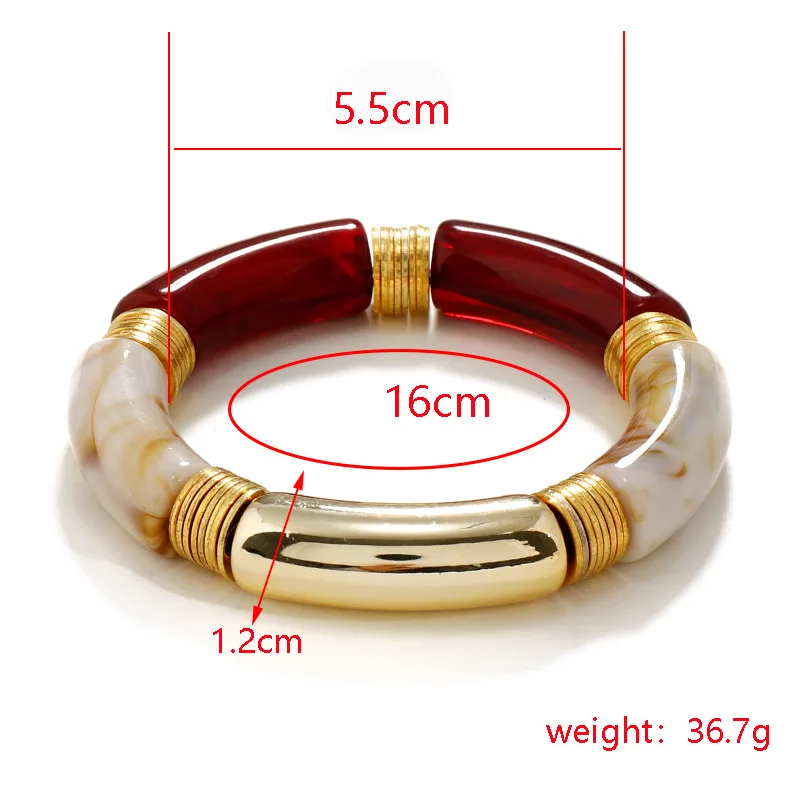 Fahion Bamboo Tube Bangles Bracelet Chunky Curved Stacking Clear Acrylic Colorful Beads Stretchable Friendship Gold Bracelets